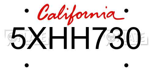 5XHH730 California License Plate