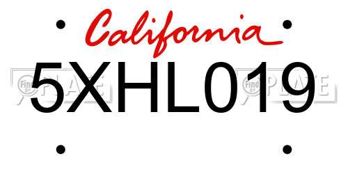 5XHL019 California License Plate