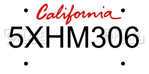 5XHM306 California License Plate