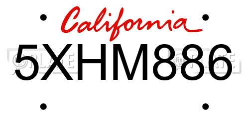 5XHM886 California License Plate