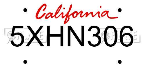 5XHN306 California License Plate