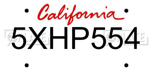 5XHP554 California License Plate