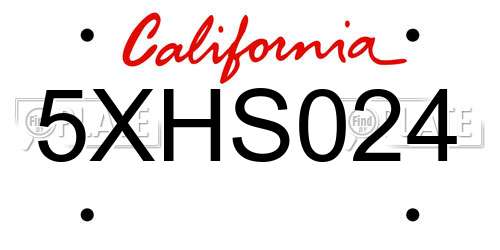 5XHS024 California License Plate