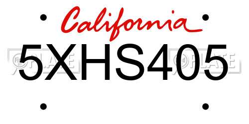 5XHS405 California License Plate