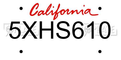 5XHS610 California License Plate