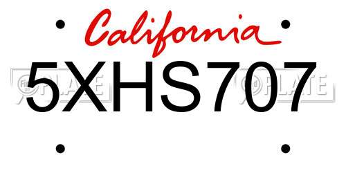 5XHS707 California License Plate