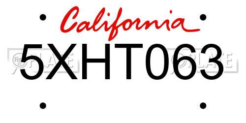 5XHT063 California License Plate