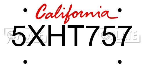 5XHT757 California License Plate