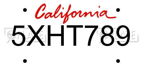 5XHT789 California License Plate