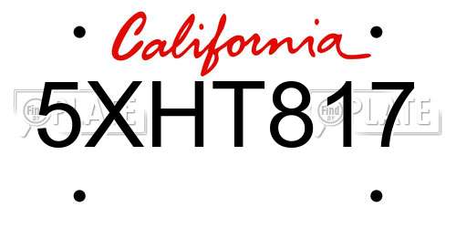 5XHT817 California License Plate