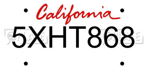 5XHT868 California License Plate