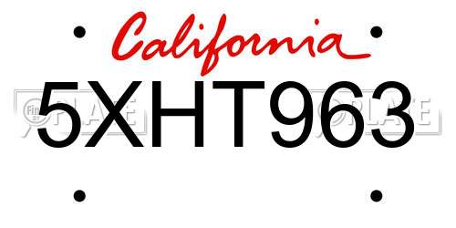 5XHT963 California License Plate