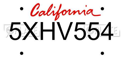 5XHV554 California License Plate