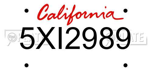 5XI2989 California License Plate