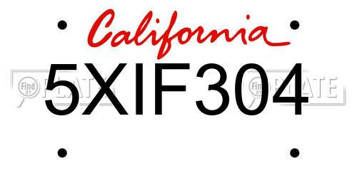 5XIF304 California License Plate