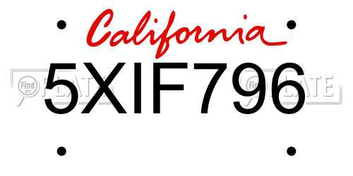 5XIF796 California License Plate