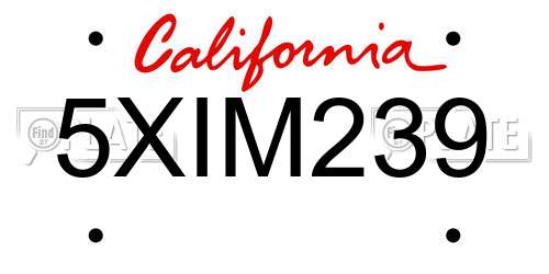 5XIM239 California License Plate