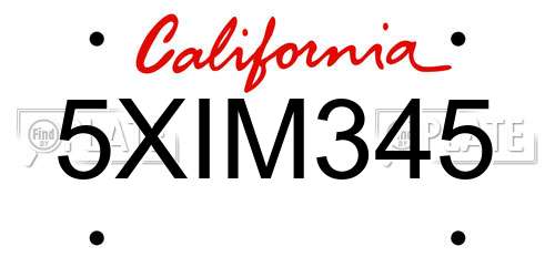 5XIM345 California License Plate