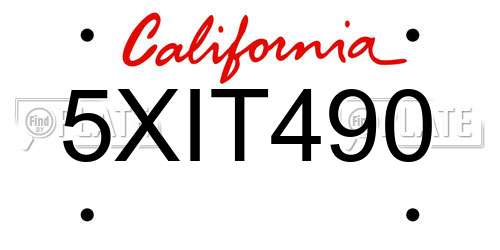 5XIT490 California License Plate