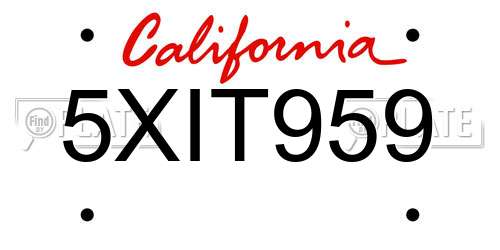 5XIT959 California License Plate