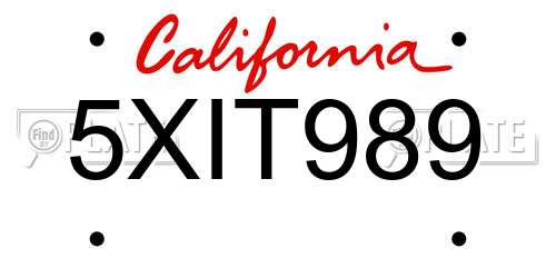 5XIT989 California License Plate