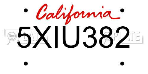 5XIU382 California License Plate