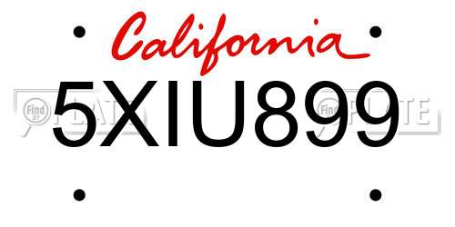 5XIU899 California License Plate