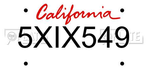 5XIX549 California License Plate