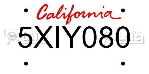 5XIY080 California License Plate