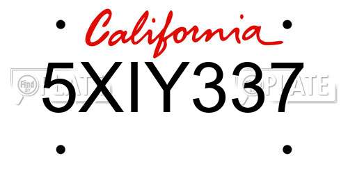 5XIY337 California License Plate