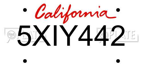 5XIY442 California License Plate
