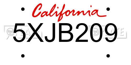 5XJB209 California License Plate