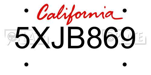 5XJB869 California License Plate