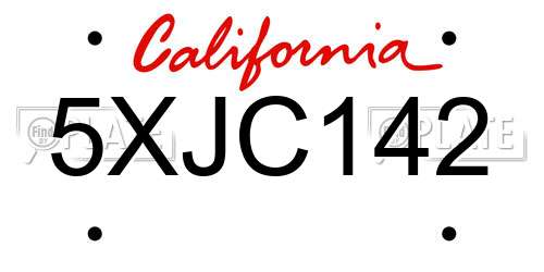 5XJC142 California License Plate