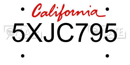 5XJC795 California License Plate