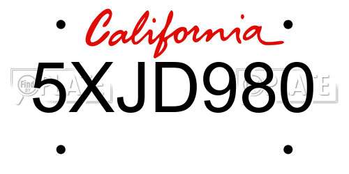 5XJD980 California License Plate