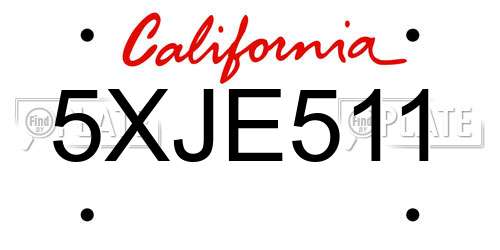 5XJE511 California License Plate