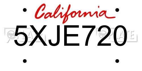 5XJE720 California License Plate