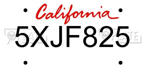 5XJF825 California License Plate