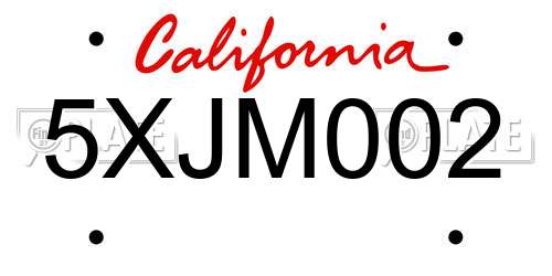 5XJM002 California License Plate