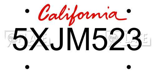 5XJM523 California License Plate