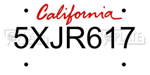 5XJR617 California License Plate