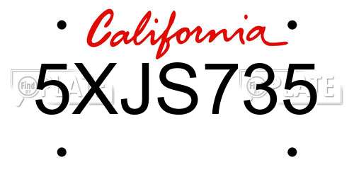 5XJS735 California License Plate