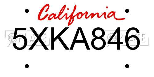 5XKA846 California License Plate