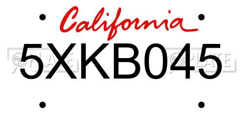 5XKB045 California License Plate