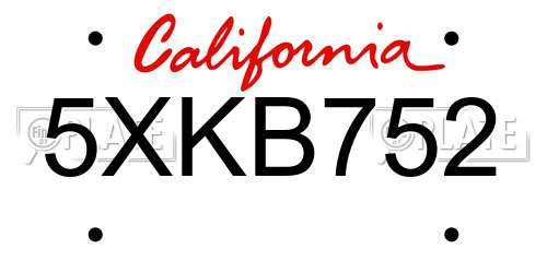 5XKB752 California License Plate