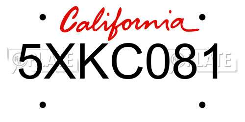 5XKC081 California License Plate