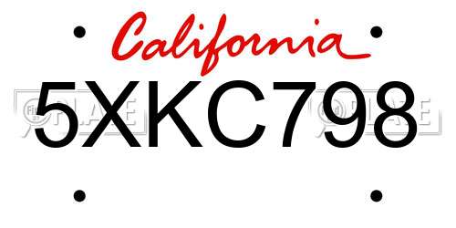 5XKC798 California License Plate