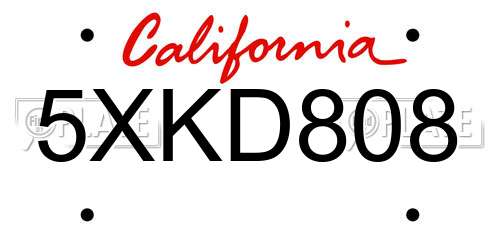 5XKD808 California License Plate