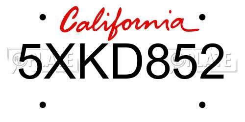 5XKD852 California License Plate